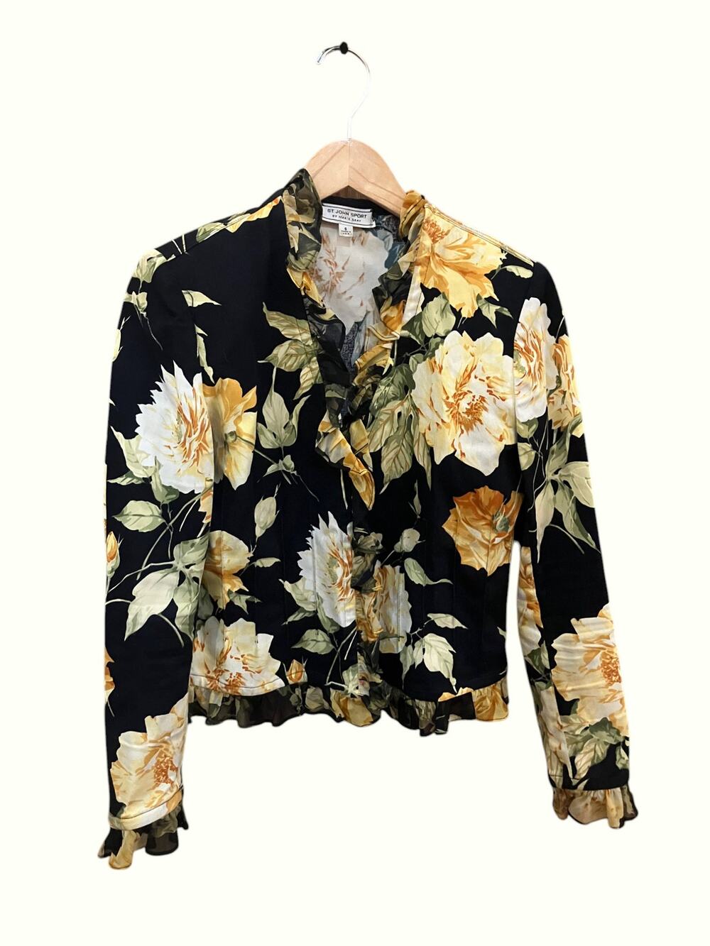 St. John Sport by Marie Gray Marigold Floral Shoulder Pad Ruffle Blazer Jacket